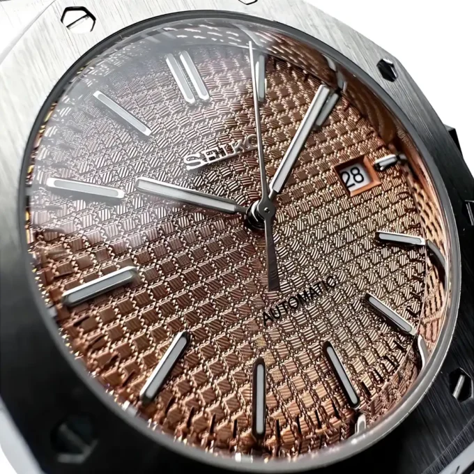 Close-up of Custom Seiko NH35 Mod Watch 41mm Case and Dial