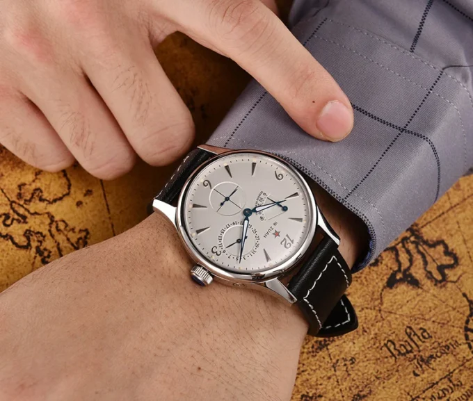 Back view of 1963 Pilot Watch showing solid stainless steel caseback