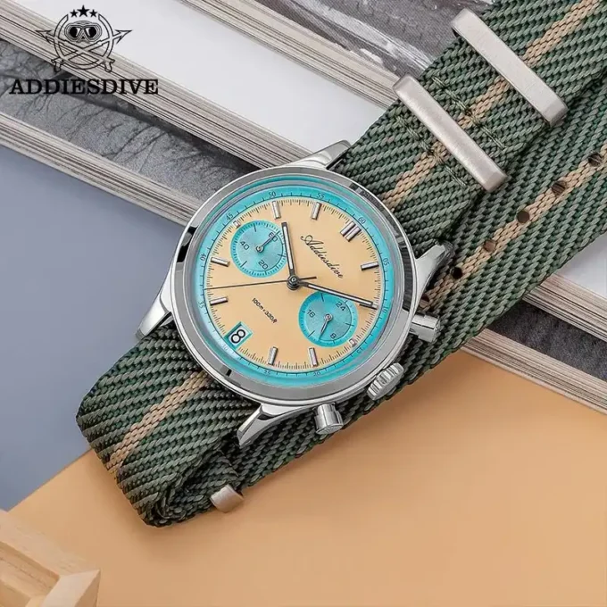 Back view of ADDIESDIVE VK64 Chronograph Watch with screw-down caseback