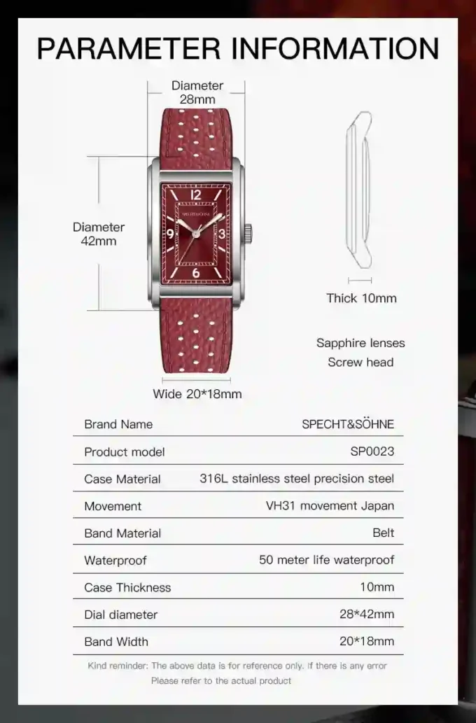 men’s square quartz dress watch waterproof