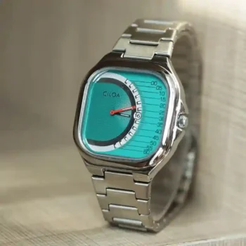 Wrist shot of CILOA square watch in casual outfit