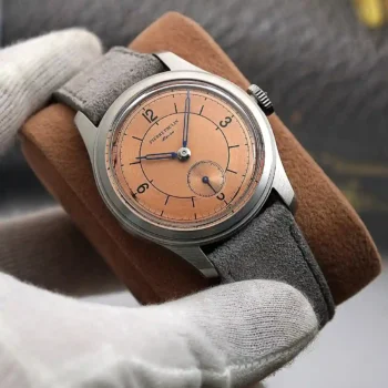 Pierre Paulin Salmon Dial Mechanical Watch front view with leather strap